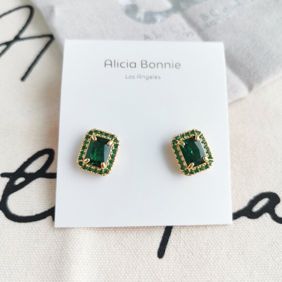 Alicia Bonnie Stud Earrings - Aurora - Green Crystal Gold - Picture 1 of 3
